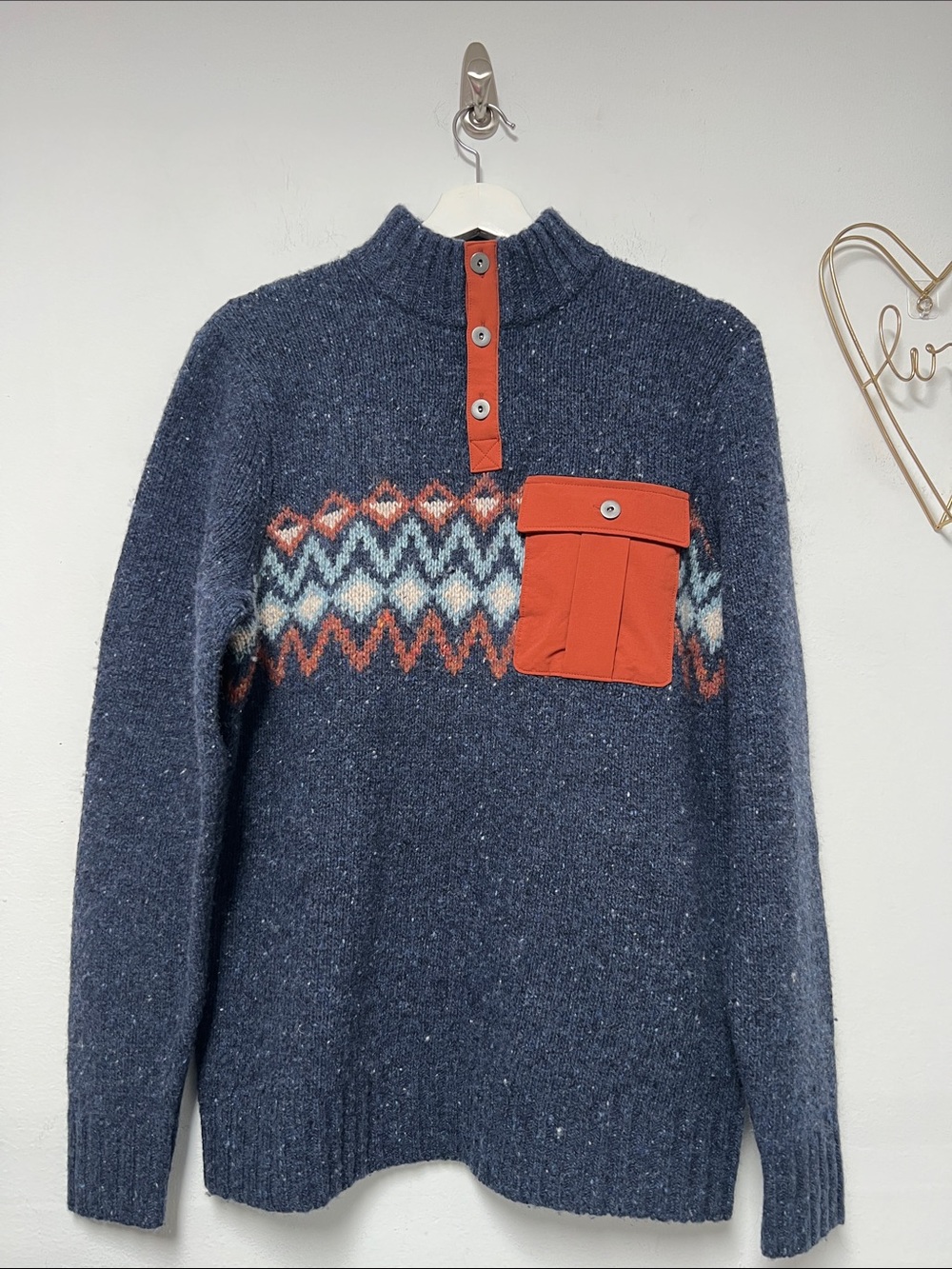 Smartwool Men's Heavy Henley Sweater Navy Fair Isle Merino Wool size Medium - Picture 4 of 8